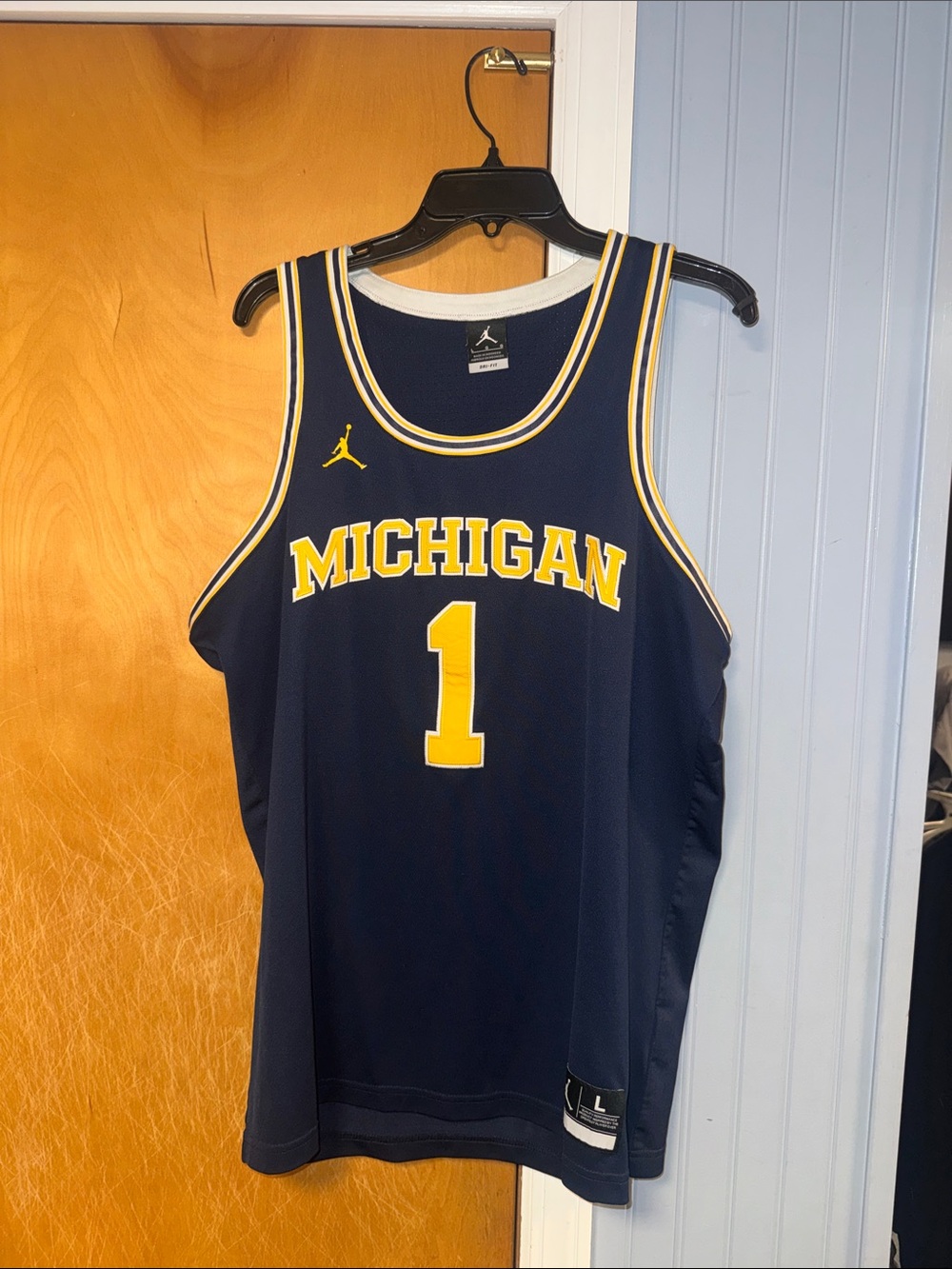 Jordan Navy and Yellow Michigan Basketball Jersey #1